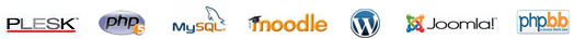 Plesk, PHP5, MySQL, Wordpress, Joomla, Moddle